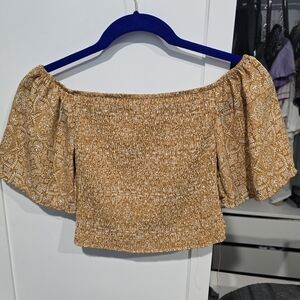 Spoiled Mustard Off-Shoulder Crop Top
